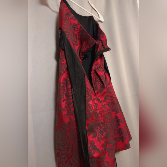 Speechless Red Black Damask Strapless Fit & Flare Empire Waist Dress, SZ 7 - Picture 5 of 10